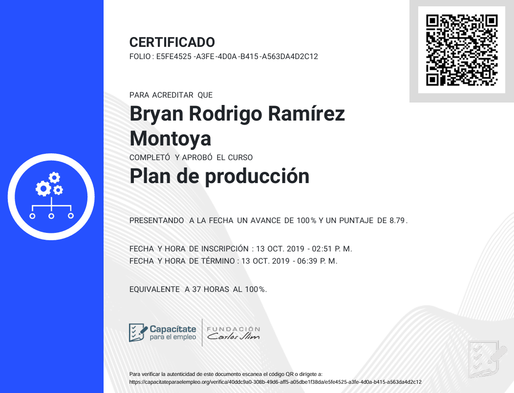 Certificado Plan