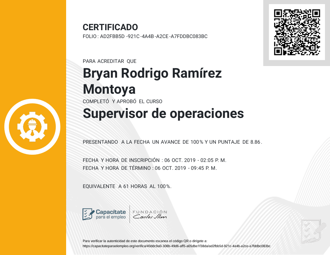 Certificado Supervisor